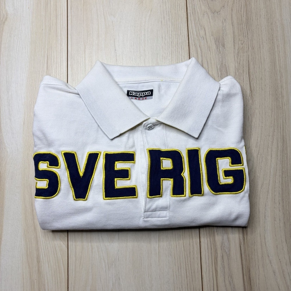 Kappa SVERIGE Mens Polo Performance Cotton Shirt White Large Embroidery Logo